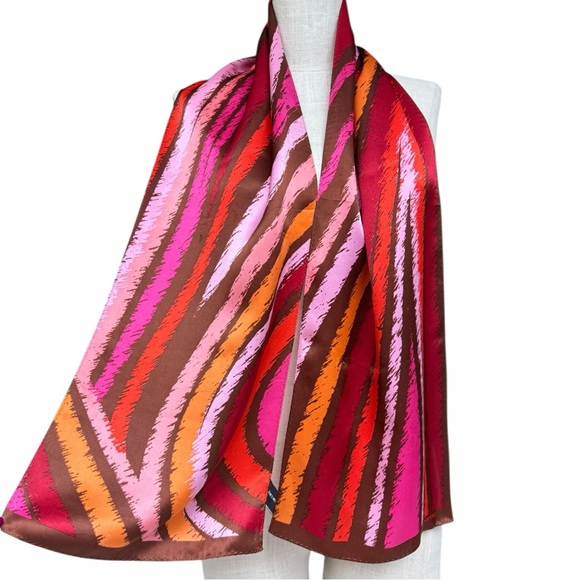 Jones New York Accessories - Jones New York Multicolor Abstract Stripe Silk Scarf Red Brown Pink Purple EUC